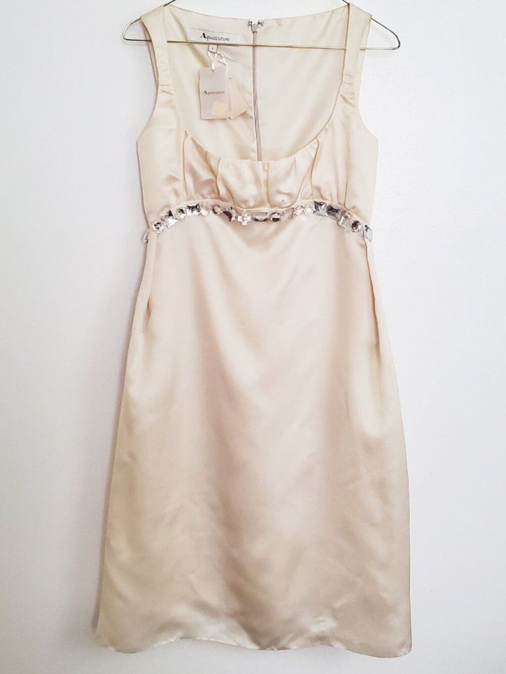 Aquascutum Ivory Silk Crystal Bustline Cocktail Dress Size 2 NWT